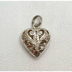 Vintage Silver Plated Filigree Hollow Heart Charm